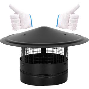 6Inch Chimney Cap,6/7/8/10 Inch Adjustable Stainless Steel Chimney Cap,304 Steel Round Rain Cover with Mesh Screen,Universal Cone Top Roof Cap for Wood/Oil Stove Vent,Weatherproof & Easy Installation (Black)