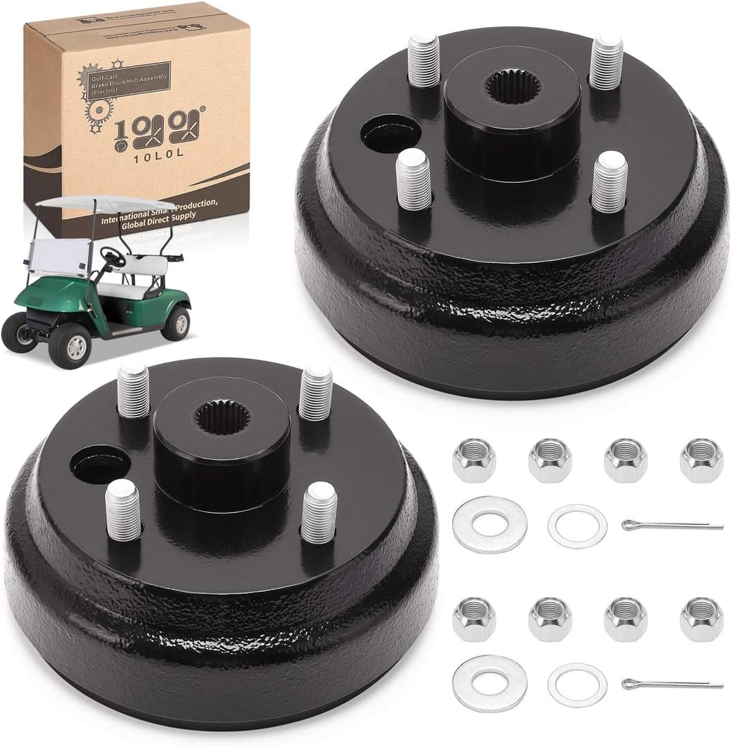 10L0L Golf Cart Brake Drum/Hub Assembly (Electric) for EZGO TXT Replaces OEM# 19186G1P (black 2-pack)