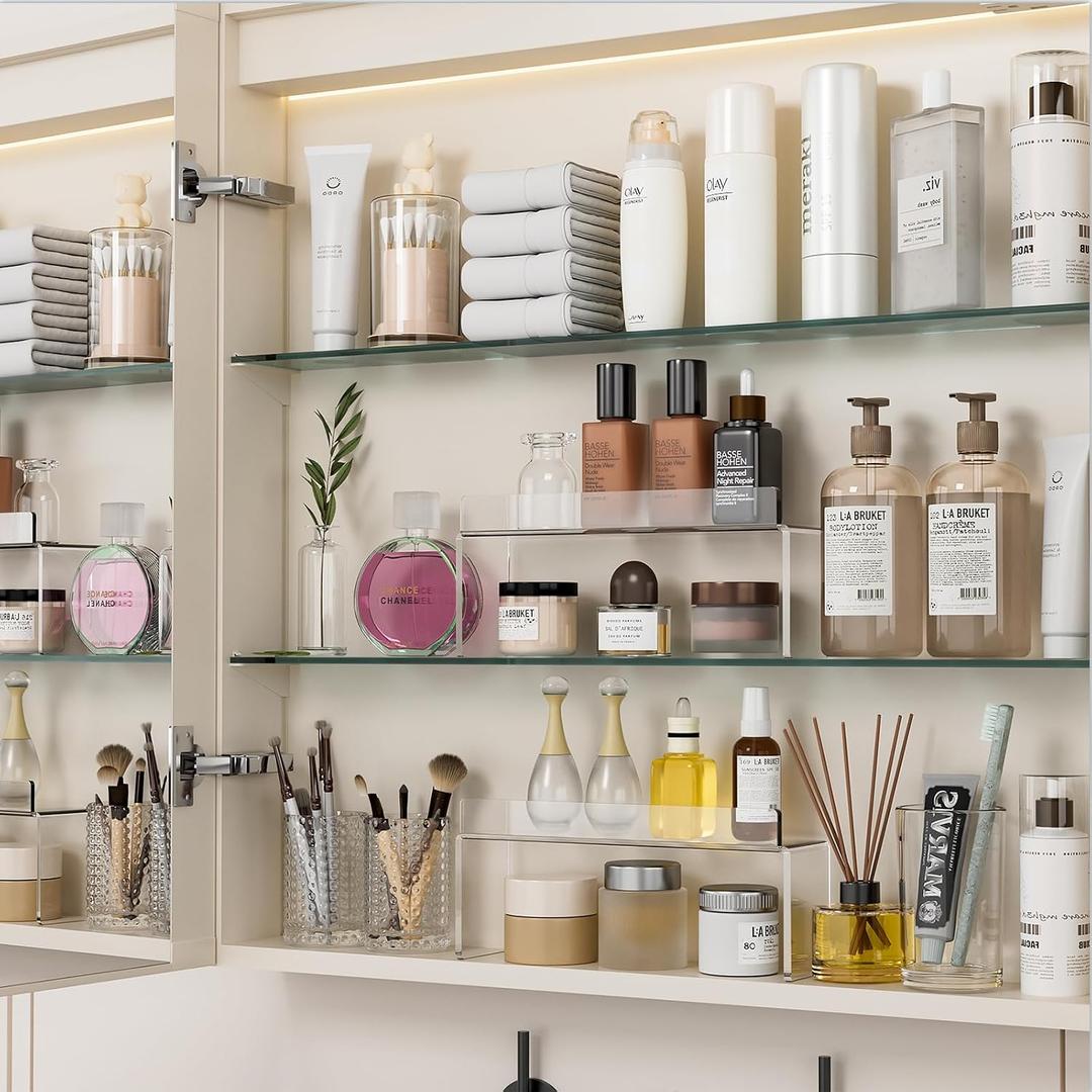 Medicine Cabinet Organizer, Medicine Storage Organizer, Acrylic Makeup Organizer Tray, Clear Bathroom Shelf for Cabinet, Sink, Vanity, Countertop (2-Pack), 10 inches x 2.7 inches x 3.5 inches