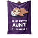 Funny Gifts for Aunt, Aunt is Charging Sloth Blanket, Auntie Birthday Gifts, Present for Aunts from Niece Nephew Christmas Mothers Day, Super Soft Throws Blanket for Auntie 60" x 50"