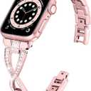 Wipalor Dressy X Band for Apple Watch, Bling Metal Bracelet iWatch Bands for Women, Designer Bands for Apple Watch Series 10 9 SE 8 7 6 5 4 3 Ultra-Rose Pink