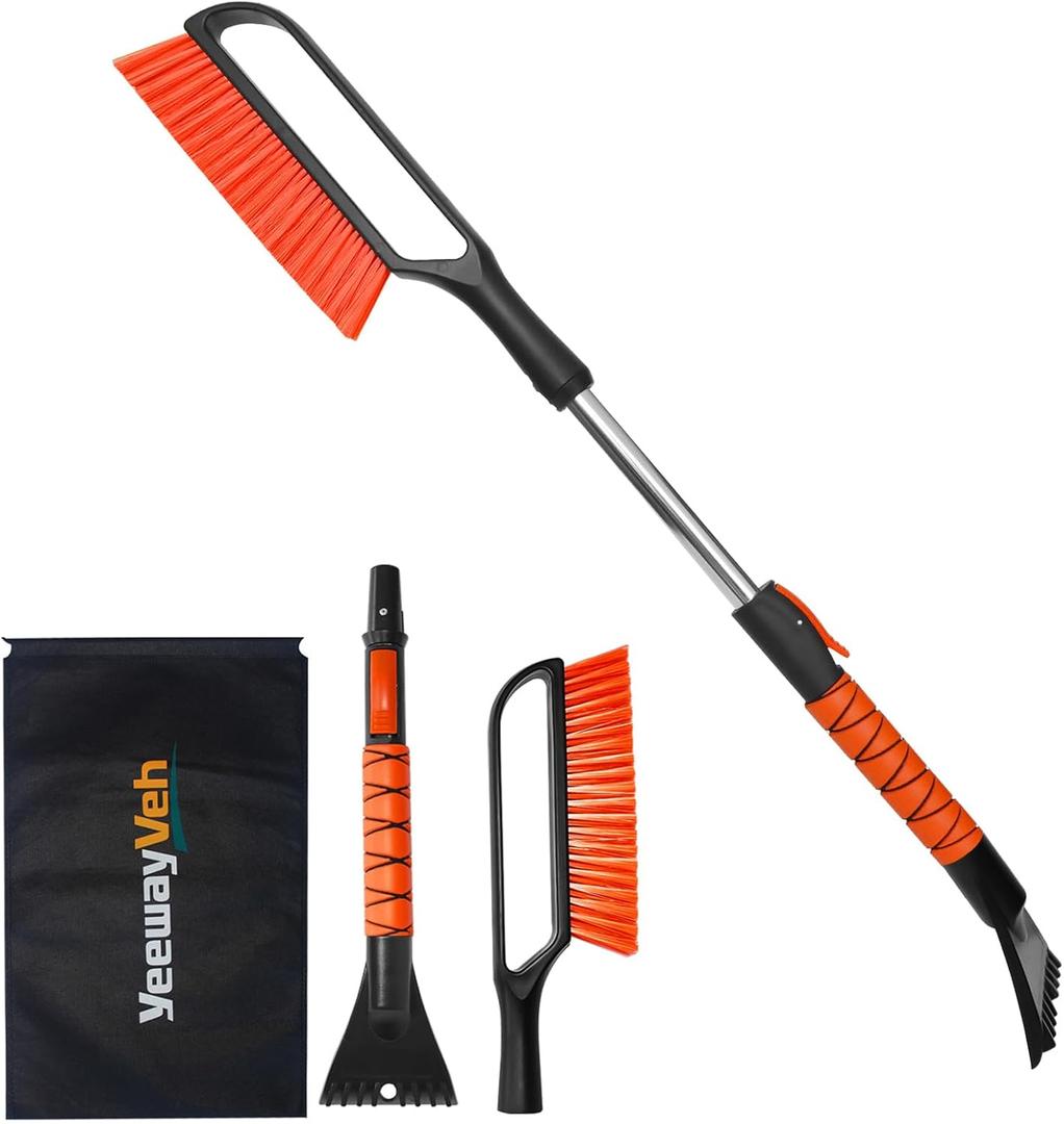 YeewayVeh 35 inch Ice Scrapers for Car Windshield, Extendable Snow Brush for Car with Foam Grip & Additional Handhold, 2 in 1 Detachable & Scratch-Free Snow Scraper for Car Truck SUV, Orange