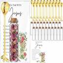 72pcs/24 Sets Tea Party Favors for Women Jesus Teaspoons Glass Jar with Prayer Cards 6.5" Coffee Spoons Souvenirs, Teaspoons for Christian Tea Party Favors Church Family Reunion Gifts (Gold)