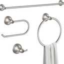 Formosa Design Hardware Classic 4-Piece Bathroom Accessories Set, 24-inch Towel Bar, Toilet Paper Holder, Towel Ring, and Robe Hook, Durable Zinc Alloy & Stainless Steel, (Brushed Nickel Finish)