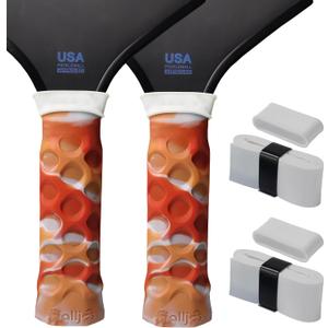 Pickleball Paddle Grip 2 Pack - 5.25" Enhanced Grips for Pickle Ball Grips with Vibration Reduction & Finger Support (Mix Orange)