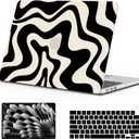 B BELK Compatible with MacBook Air 15 inch Case 2026 2025 2024 2023 M4 M3 M2 A3241 A3114 A2941, Wavy Pattern Sturdy Protective Plastic Hard Shell Case+Keyboard Cover+Screen Protector, Black Wave