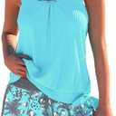 ROSEWE Womens Modest Tankini Swimsuits, Two Piece Athletic Bathing Suits Tank Tops with Board Shorts (X-Large, Cyan)