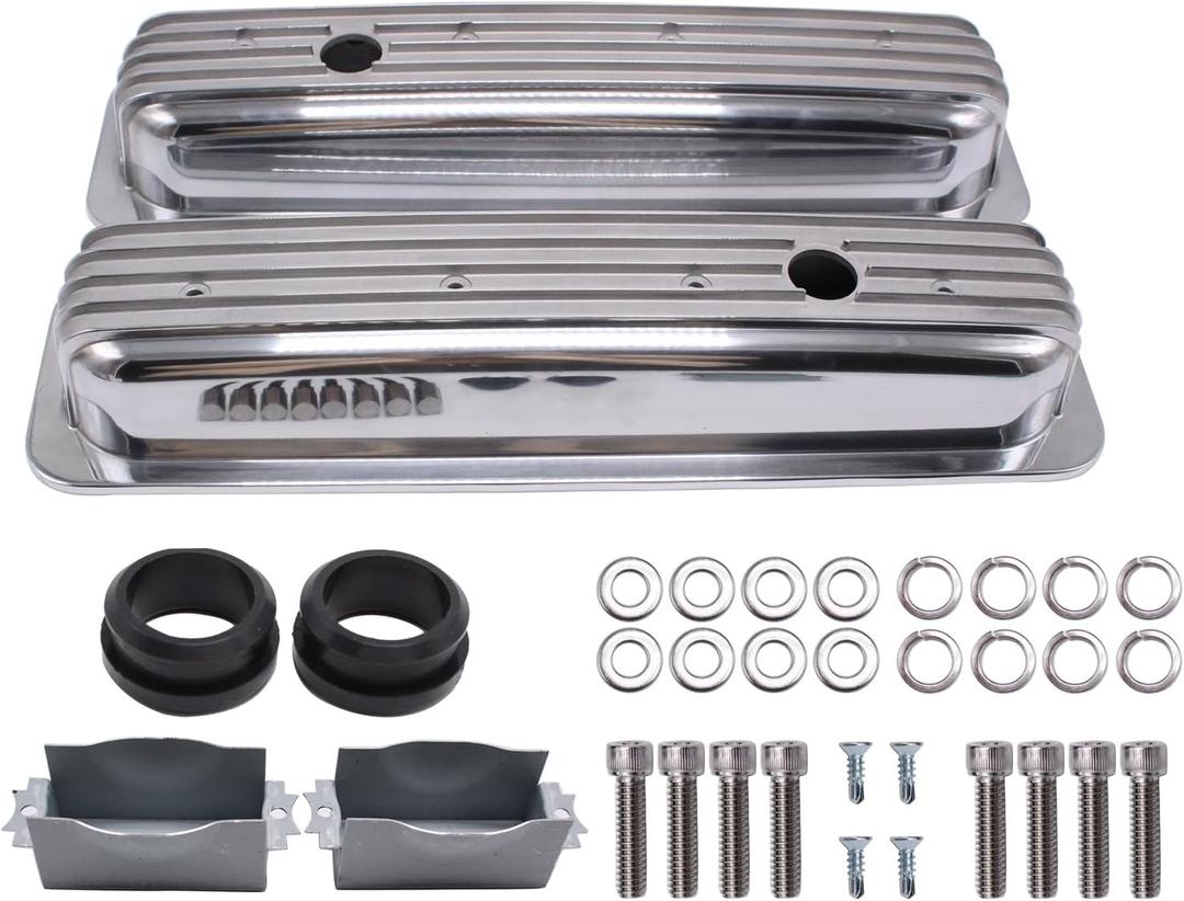 Aluminum Tall Valve Covers Polished Finned Tall Valve Covers Compatible for SBC Small Block Chevy 327 350 383 1958-86