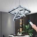 Modern Crystal Chandeliers LED Square 3-Rings Chandelier Pendant Lights Height Shape Adjustable Ceiling Lamp for Bedroom Living Room(Dimmable)