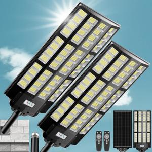 VOOJOY 12000W Solar Street Lights Outdoor, Commercial Solar Parking Lot Lights with Motion Sensor and Remote Control, IP67 Waterproof, Wide Angle Dusk to Dawn Outdoor Lighting, Large Dimension, 2 Pack