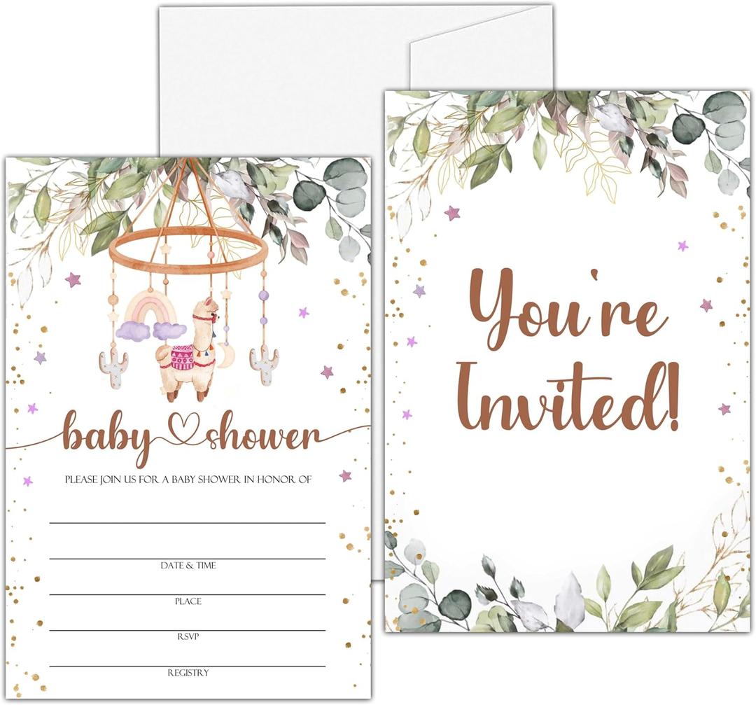 Baby Shower Invitations, Cute Greenery Baby Shower Invites, Joyful Baby Toys Baby Shower Invitation Gender Neutral (4"" X 6""), 25 Gender Reveal Invitations with Envelopes -YQK07