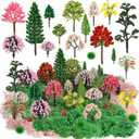 36 Pcs Mixed Model Trees with 40g Moss Pink and Green, Diorama Trees Grass Mini Fake Miniature Trees Moss for Building Model, Model Train Scenery, Natural Green Landscape, Railroad Scenery