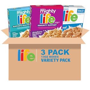 Quaker Mighty Life Multigrain Breakfast Cereal, 3 Flavor Variety Pack (3 Pack), Best By: 07/11/2026