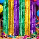 3 x Childom 2 Pcs Mardi Gras Decorations,Mardi Gras Backdrop for Party,3.28 x 8.2 Ft Foil Door Decor,Purple Green Gold Fringe Tinsel Backdrops,Carnival Party Supplies for Photo Booth Props Decorations