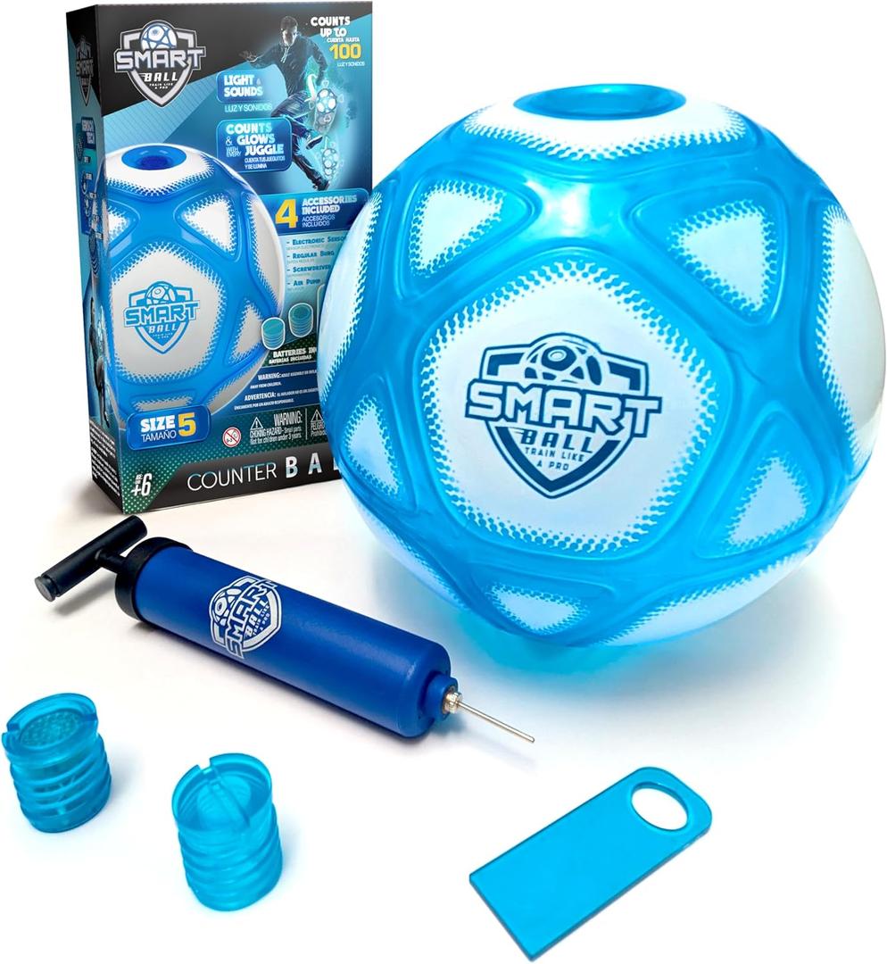 Smart Ball Official SBCB1-A2 Interactive Soccer Training Ball w/Pump - Gift f/Boys & Girls, Counting Ball w/Bright Lights and Voice Sounds - Tracks up to 100 Kicks w/Speaker - Size 5-2 Play Modes