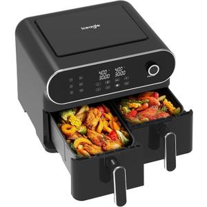 iceagle Dual Air Fryer 11 Quart - 6-in1 Airfryer with 2 Frying Baskets, Precise-control Knob | Sync & Dual Cook Functions to Ary Fry, Roast, Broil, Reheat and Dehydrate for Easy and Crispy Meals