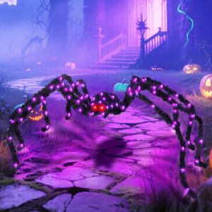 Halloween Spider Lights with Timer 73 LED Giant Fuzzy Spider Halloween Decor for Indoor Outdoor Halloweens Decorations Yard Porch Haunted House Scary Spider Web Display