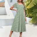HOTOUCH Summer Dresses for Women 2026 Casual Midi Dress Petal Short Sleeve A Line Dress Pleated Flare Sundress