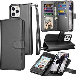Tekcoo Wallet Case for iPhone 13 Pro Max (6.7 inch) 2021 Luxury ID Cash Credit Card Slots Holder Carrying Pouch Folio Flip PU Leather Cover [Detachable Magnetic Hard Case] Lanyard - Black