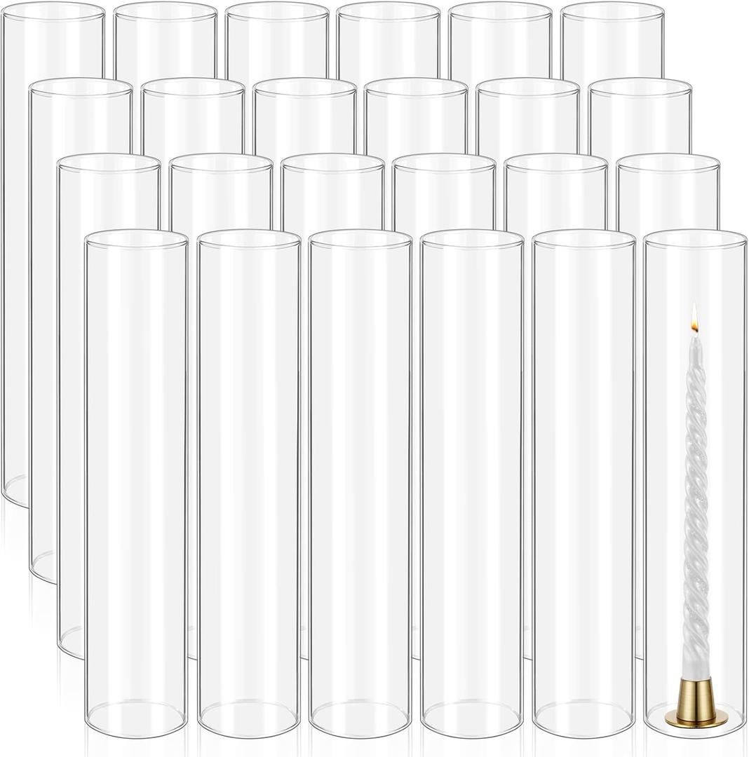 22 Pcs Hurricane Candle Holder Sleeve, H:14" D:3" Bottomless Glass Cylinder Candleholder Tall Clear Glass Cylinder Open Both Ends, Chimney Tube Cover, Open Ended Candle Shade