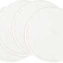 Floroom 15 Inch Round Braided Placemats Set of 4, Washable Heat Resistant Cotton Polyester Circle Place Mats for Kitchen Dining Table - White