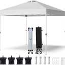 Shades 10x10 Pop Up Canopy with One Push Setup,Heavy Duty Beach Tent with Wheels for Easy Moving, Sun Shelter for Parties,Events, Outdoor Gazebo with 420D Coated Waterproof White Fabric