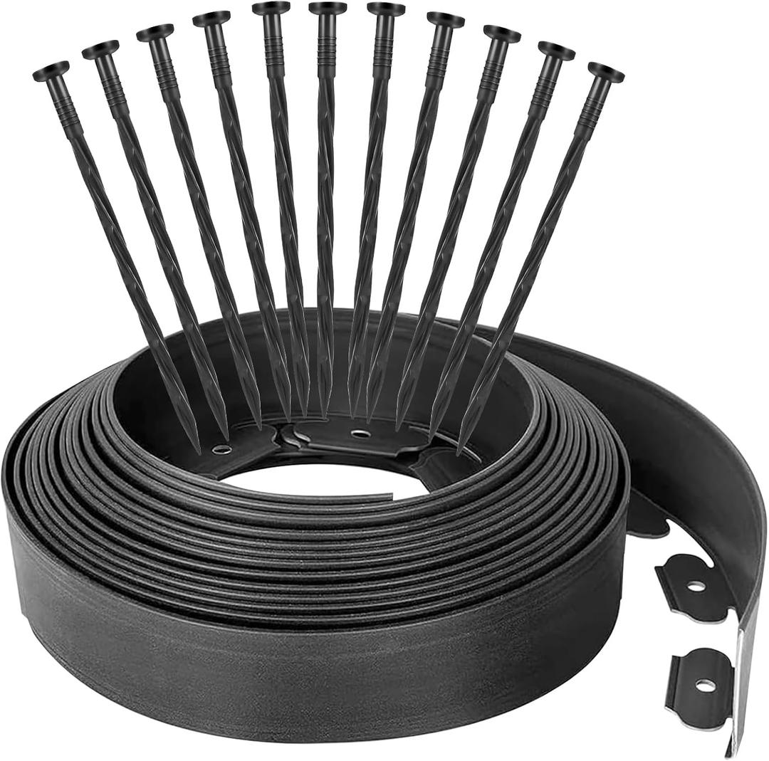 40Ft No Dig Garden Edging with 40 Pcs Plastic Stakes Landscape Edging Border Plastic Paver Edging Kit for Lawn, Yard, Flower Beds - 2 Inch Height