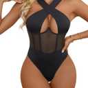 Rigeri Sexy Body Suit for Women Criss Cross Bodysuits Tops Womens Bodysuit Going Out Tops (Large, Black)