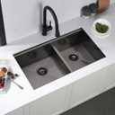 32x19 Inches Black Double Bowl Kitchen Sinks 32 Inch 50/ 50 Undermount Double Sink 16 Gauge Black Stainless Steel Double Basin Workstation Sink