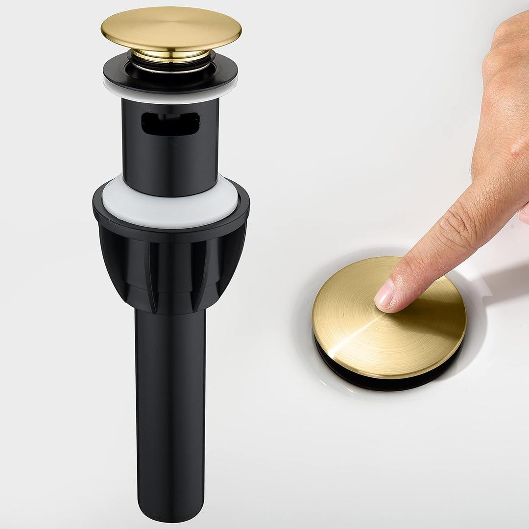TIORIY Pop-up Bathroom Sink Drain with Overflow, Brushed Gold Vessel Sink Drain for Bathroom Assembly, Anti-Clogging Bathroom Sink Stopper, Suit for 1 3/4 Hole