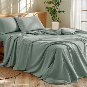 Shilucheng 1200 Thread Count Cotton Sheets SetLuxury 100% Egyptian Cotton Bed Sheets5-Star Hotel Quality Sheets, Breathable & Cooling, 16 Inch Deep Pocket - 4 Piece (Sea Glass, Queen)