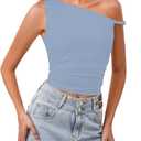 Ythomm Women One Shoulder Ruched Crop Tank Tops Casual Off The Shoulder Twist Strap Summer Tanks Tops Going Out Crop Shirts (Blue, S)