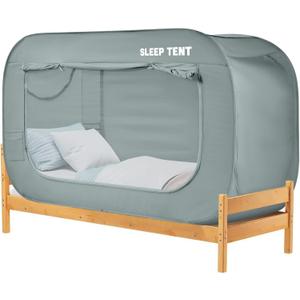 Bed Canopy Bed Tent Dream Tents Privacy Twin Size Sleeping Tents Indoor Pop Up Portable Frame Curtain Breathable with Mosquito Mesh Window for Kids and Adult(Mattress Not Included) Light Gray