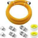 AMI PARTS 72" Flexible Gas Line Kit Yellow Coated, Gas Hose Connector Kit for Dryer, Stove, Water Heater,5/8" OD(1/2" ID) Stainless Steel Gas Line with Connector 1/2" MIP &1/2"FIP & 3/4"MIP Fitting