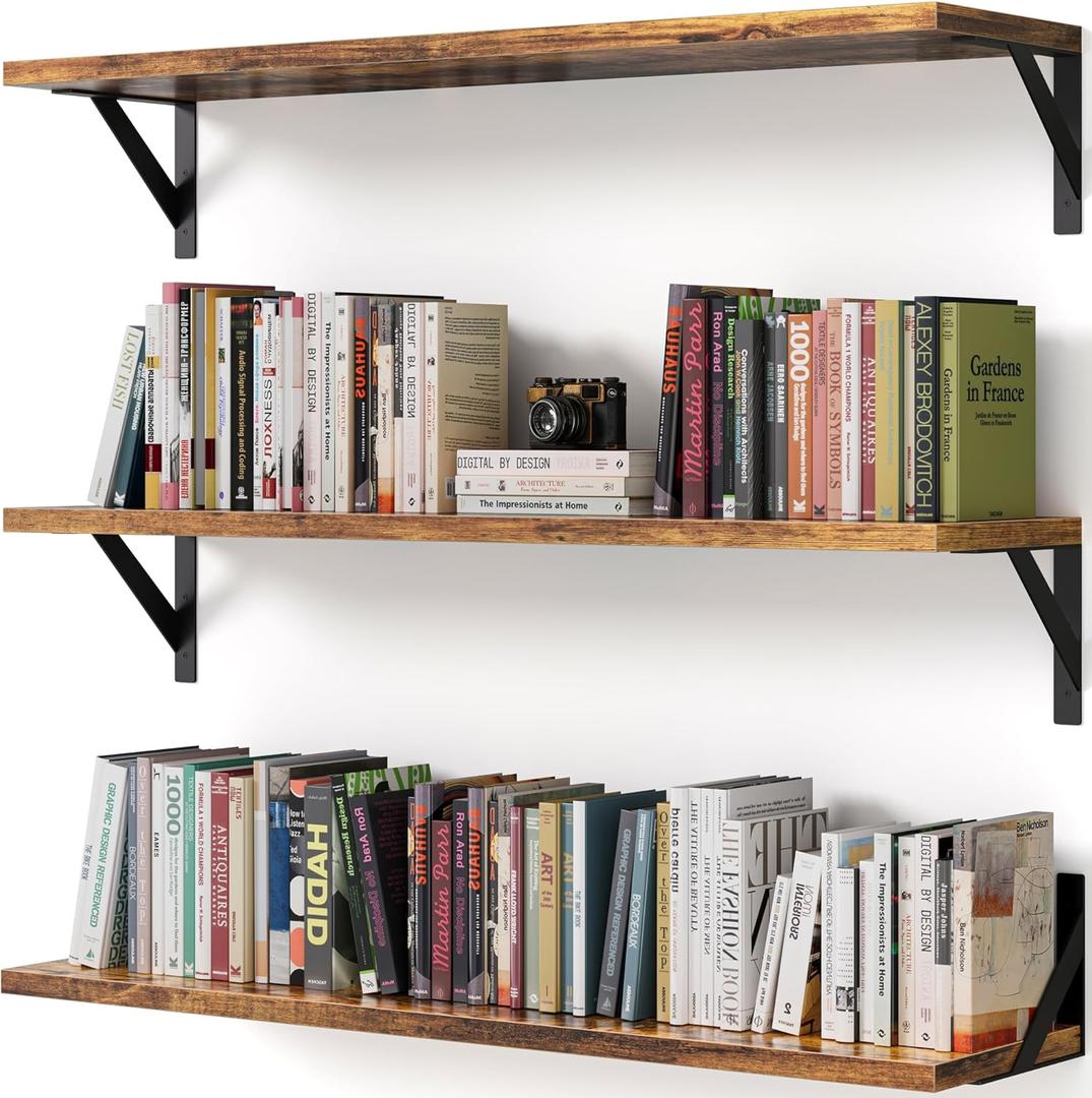 Long Wall Shelves, 36 Inches Floating Book Shelves, Hanging Book Shelves for Wall, Long Large Deep Floating Shelves for Kitchen Bedroom (Rustic Brown)