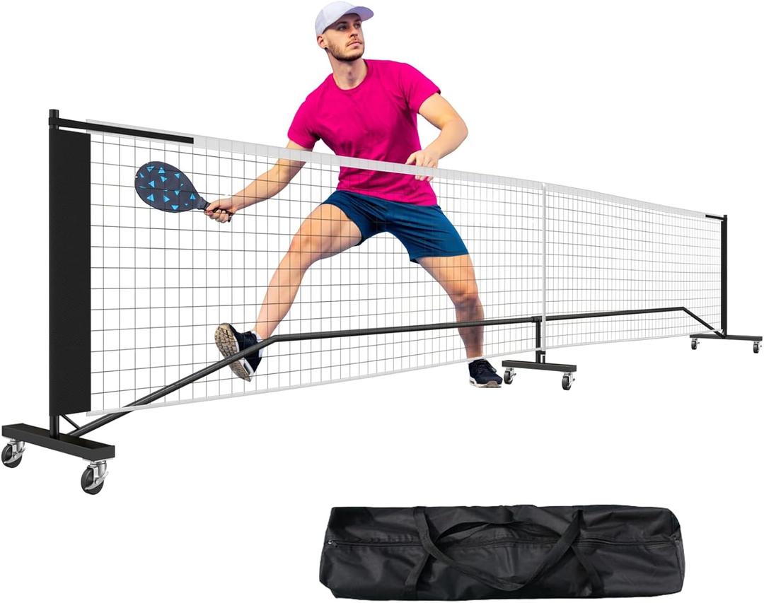 22ft Pickleball Set with Net, Portable Ball Net with Wheels, Steady Metal Frame with Carrying Bag for Backyards Driveways Outdoor Indoor and for Teens Families Professionals (Black)