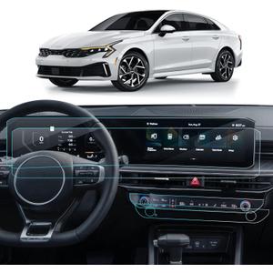 4PCS Car Screen Protector for Kia K5 (LXS/GT-Line/GT/EX) 2025 Accessories Dual Panoramic Displays &Air Conditioner Nano Touchscreen Protector Film HD Clear Anti Fingerprint 12.3''