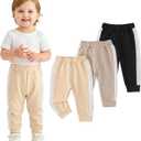 Baby Girl Pants 3 6 9 12 18 24 Months Baby Pants 2T 3T 3 Pack Toddler Leggings Sweatpants Infant Girl Leggings (Black Brown Khaki)