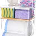 Trash Bag Dispenser Dishwasher Pods Container, 5 in 1 Garbage Bags Holder Under Sink Organizer Acrylic Laundry Pod Detergent Powder Container, Kitchen Pantry Laundry Room Organization Storage