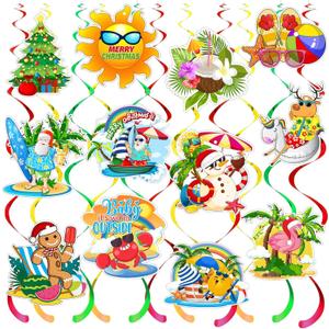 26 Pcs Summer Christmas Hanging Swirls Banner Decorations Tropical Xmas Decorations, Christmas Decor Flamingo Beach Tropical Hawaiian Party Supplies