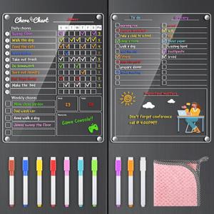 2 x Acrylic Magnetic Chore Chart for Kids,Chores Chart for Fridge Refrigerator,Dry Erase Behavior Chore Chart for Multiple Kids,Responsibility Reward Chart for Teens Adults Family,11.5"x15" (1+1list)