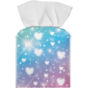 Colored Heart Pattern Tissue Box Cover Happy Mother's Day PU Square Tissue Box Magic Sticker Tissue Holder for Home Coffee Table Decor Room Office Decor 5.1 x 5.1 X 5.5 Inch