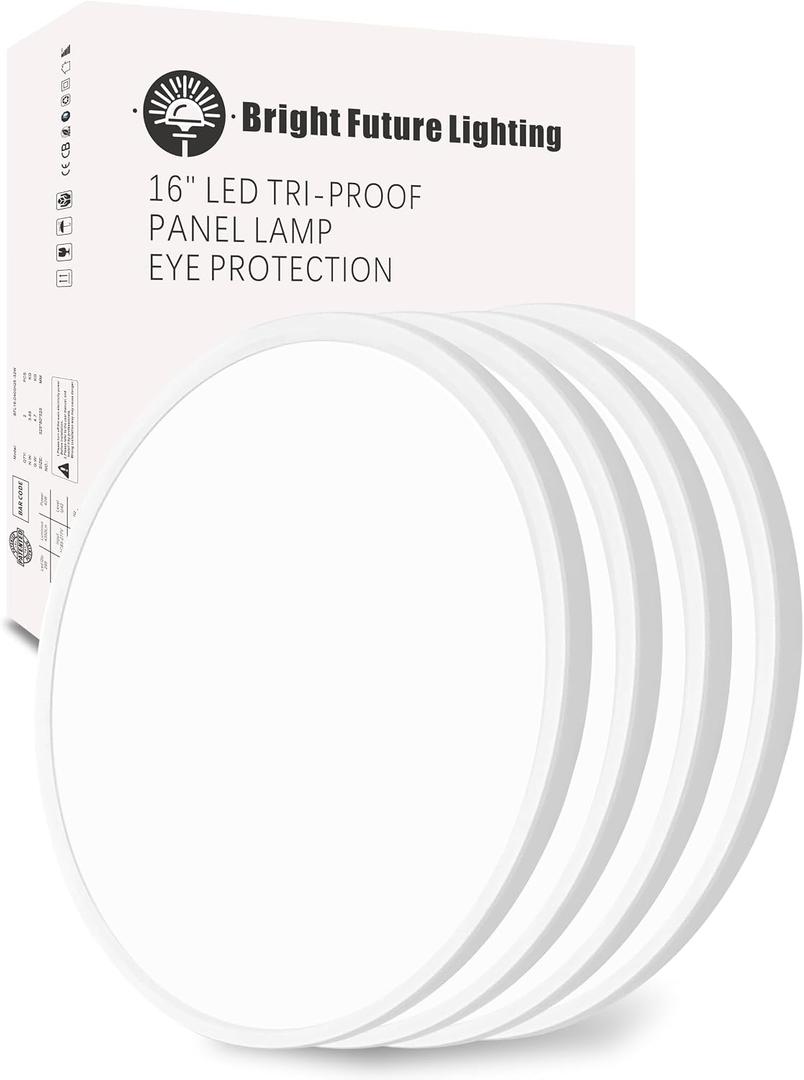 4Pack 16 Inch Led Flush Mount Ceiling Light,32W,3480LM,3000K/4000K/6000K 3CCT Selectable,White Ultra-Slim Ceiling Lighting Fixture,Round Low Profile Flat Panel Light for Bedroom,Kitchen,Hallway,Office, Non-Dimmable-16IN-4PACK