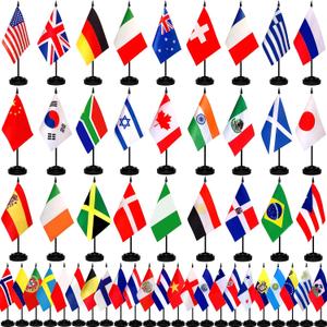 TSMD 50 Countries International World Desk Flags Set Small Mini Office Table Stick Flag with Stand Base,5x8 Inch
