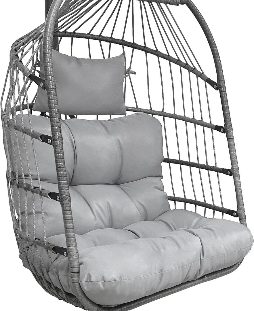 Enipate Outdoor Hanging Egg Chair Cushion, Water-Resistant Tufted Swing Basket Chairs Cushion Pads with Headrest Pillow (Grey)