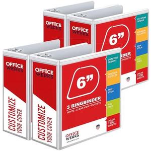 Amazon.com : 4 Pack of 6 Inch 3 Ring Binder with Locking Angle D Rings, Professional Heavy Duty Large Storage Binder with Pockets, Fits 8.5 x 11 Inch Sheets, Non-Stick Clear View Cover, Customizable, White : Office Products