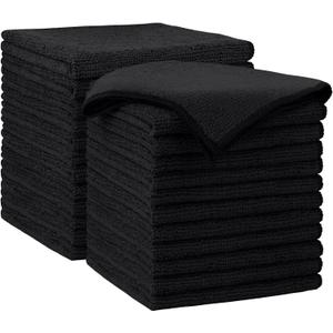 AIDEA Microfiber Cleaning Cloth-24PK, Soft Microfiber Towels for Cars, Absorbent Cleaning Rags, Lint-Free Streak-Free Wash Cloths for House, Kitchen, Window(12in.x12in), Black
