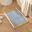 GIB Bathroom Rugs Mat 24" x 16", Extra Soft Absorbent Plush Fluffy Bath Rugs, Non-Slip Washable Bath Mats for Bathroom Floor Shower Home Decor Accessories, Blue & White Striped with Yellow Accents