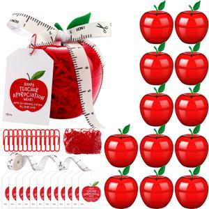 Briwooody 12 Sets Apple Gift Boxes for Teacher Appreciation Week, Red Plastic Candy Containers Bulk with Tags, Thank You Teacher Gifts for Staff Classroom Party Favors