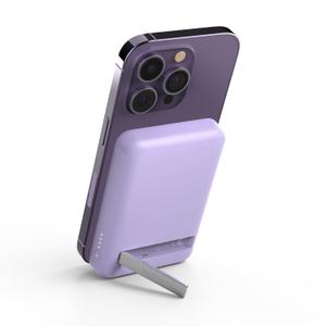 Belkin BoostCharge Wireless Power Bank 5K w/MagSafe Compatible 7.5W Charging, Built-in Pop-up Kickstand - Compatible w/iPhone 16, 16 Plus, 16 Pro, 16 Pro Max, iPhone 15, AirPods, and More - Purple